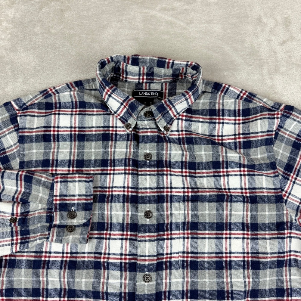 Lands End Shirt Men M Multicolor Flannel Plaid Traditional Fit Button Up EUC